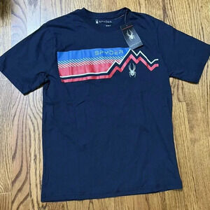 NEW Spyder Men's Short Sleeve Graphic Logo T-Shirt Blue Red White Medium